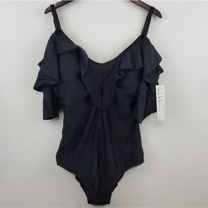 Nicole Miller Ruffled Cold Shoulder One-Piece